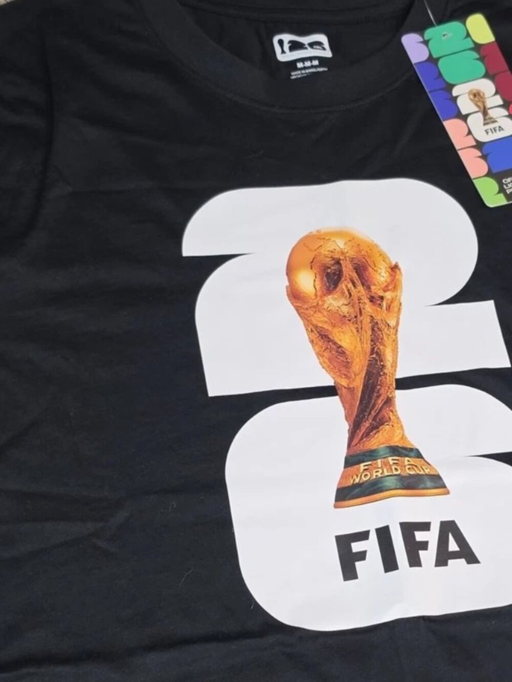 FIFA World Cup 2026 Logo T-Shirt Black With Trophy Sz L Officially Licensed NWT